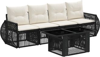 vidaXL Conjunto De Sof&aacute;s De Jard&iacute;n 5 Uds. Negro Y Blanco Crema Vidaxl
