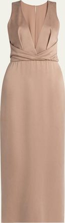 Giorgio Armani Long Crossover Back Slit Silk Dress