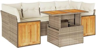 vidaXL Vidaxl - Set Divani da Giardino 7 pz con Cuscini Beige Polyrattan Acacia