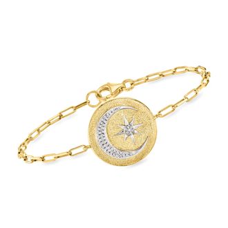 Ross-Simons Diamond Celestial Paper Clip Link Bracelet in 18kt Gold Over Sterling