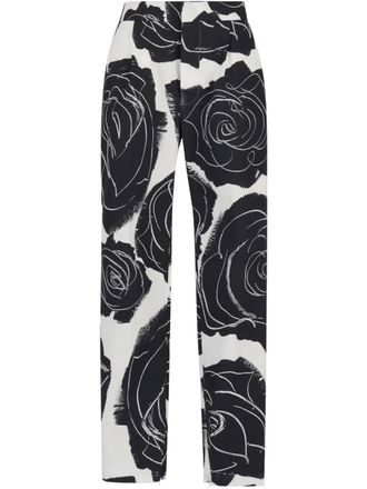 Marni rose-print trousers - White