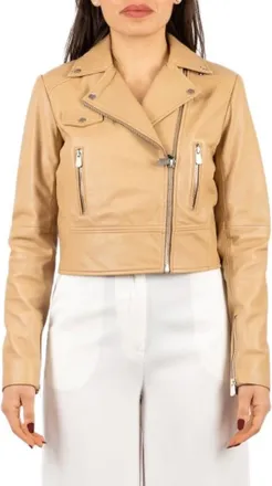 Pinko Pinko, Jassen, Dames, Beige, M, Leer, Leren Jas