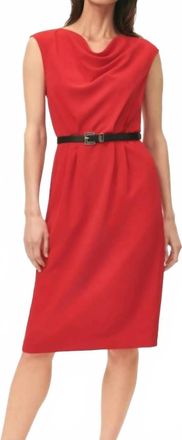 Brooks Brothers Cap Sleeve Belted Cowl Neck Dress In Red