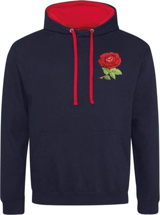 Generic England Rugby Retro Style Embroidered Two Tone Hooded Sweatshirt Hoodie Best Gift for Unisex Adults (Medium, Navy/Red)