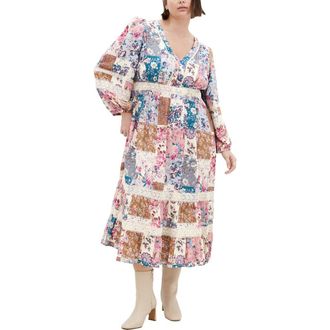 City Chic Florence Floral Long Sleeve Tiered Midi Dress in Whimsical at Nordstrom Rack, Size Xs/14W