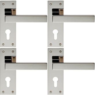 Loops 4x PAIR Straight Square Lever on Euro Lock Backplate 150 x 50mm Polished Nickel in Metallics