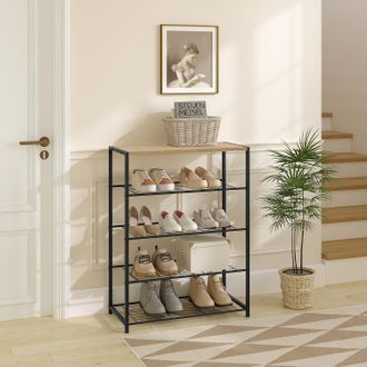 Woltu Woltu Scarpiera Da Ingresso Panca Scarpiera A 4 Ripiani Porta Scarpe Scaffale Nero + Colore Di Quercia