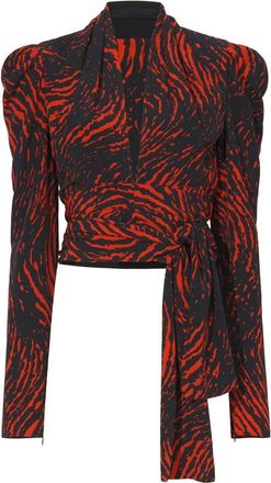 Proenza Schouler abstract-print V-neck top - women - Viscose - 10 - Brown