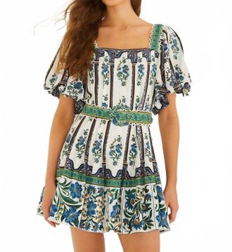 Farm Rio Manoela Short Sleeve Belt Mini Dress In Off-White