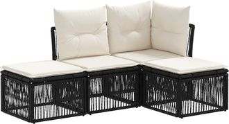 vidaXL Conjunto De Sof&aacute;s De Jard&iacute;n 4 Uds. Negro Rat&aacute;n Sint&eacute;tico Vidaxl