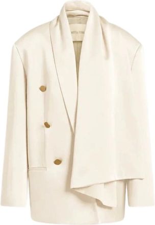 Alberta Ferretti Enver Satin Double-Breasted Jacket - Dames - Jassen - Beige - Maat: XS Satijn