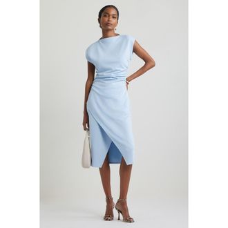 Nordstrom Ruched Funnel Neck Midi Dress in Blue Skyway at Nordstrom, Size Xx-Large