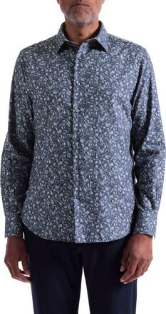 Bugatchi Julian Shaped Fit Floral Print Cotton Button-Up Shirt in Navy at Nordstrom, Size Xx-Large