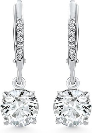 Pompeii3 2.07Ct TW Diamond Dangle Lever Back Hoops 10k White Gold Lab Grown
