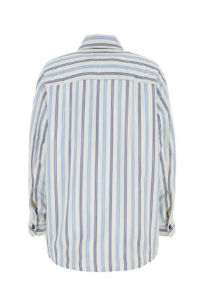 Bottega Veneta Womens Embroidered Silk Oversize Padded Shirt Lightblue Camicie