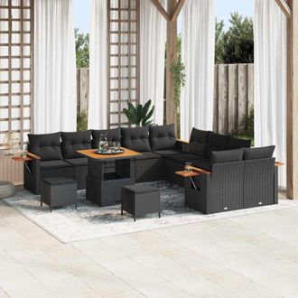 vidaXL Conjunto De Sof&aacute; De Jard&iacute;n 13 Pcs Negro 80 X 80 X 71 Cm Vidaxl