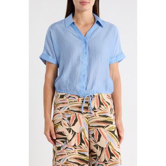 Adrianna Papell Short Sleeve Tie Hem Button-Up Shirt in Classic Blue at Nordstrom Rack, Size X-Small