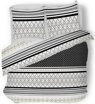 Atmosphera Atmosphera - Ropa De Cama - Estampado Etniss Percal - Blanco Y Negro - 240x220 Cm Cr&eacute;ateur DInt&eacute;rieur