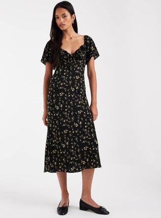 Kiss The Sky Kiss the Sky vestito midi con maniche a volant nero a fiorellini-Multi