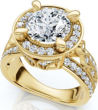 Pompeii3 Vintage Filigree Diamond Halo Engagement Ring 14k Two-Tone Gold