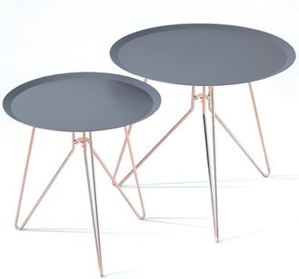Oresteluchetta Set De 2 Mesas Auxiliares Redondas De Acero Dise&ntilde;o Industrial Chic Thin