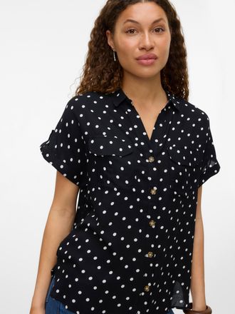 Vero Moda Kurzarmbluse VERO MODA VMBUMPY SS SHIRT AOP WVN GA NOOS, Damen, Gr. XL, schwarz aop:carla dot snow wei&szlig;, Web, Obermaterial: 100% Viskose, bedruckt, no