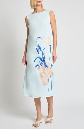 Misook Modern Fit Floral Embroidery Midi Dress in Aquatic/Aegean Blue Multi at Nordstrom, Size Medium
