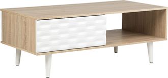 Beliani Beliani - Mesa De Centro De Madera Clara Y Aglomerado Blanco Con 1 Caj&oacute;n Swansea