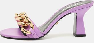 Versace Purple Leather Medusa Chain Slide Sandals