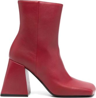 Vic Mati&eacute; Rode Leren Enkellaarzen met Middelhak - Dames - Laarzen met Hak - Rood - 40 EU - Leer - Schoenen