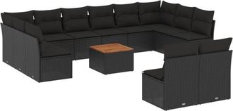 vidaXL Set De Sof&aacute;s De Jard&iacute;n Y Cojines 13 Pzas Rat&aacute;n Sint&eacute;tico Negro Vidaxl