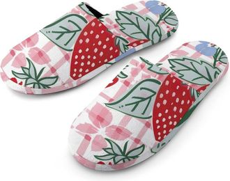 Generic Strawberry Check Comic Style Mens House Slippers Slip Indoor Slipper On Shoes Warm Outdoor