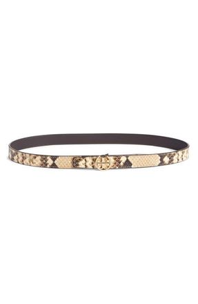 Tory Burch Miller Snakeskin Embossed Belt in Crown /Gold at Nordstrom, Size Medium