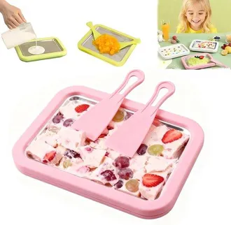 OEM M&aacute;quina De Cocina De Acero Inoxidable Para Hacer Hielo Enrollado, Bandeja De Hielo Casera, Sorbete, Actividad Familiar, Color Rosa