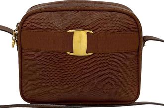 Ferragamo Pre-owned Ferragamo Lizard Embossed Leather Vara Crossbody Ladies DB-213096