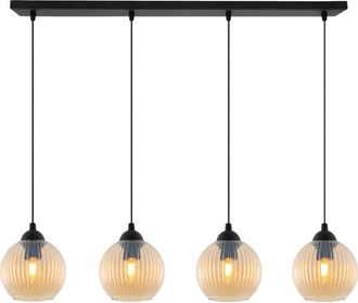 OEM L&aacute;mpara Colgante Riffle Negra 4 Planas Pantalla Miel Bolas E27