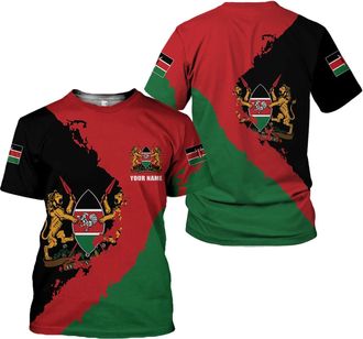 Generic Kenyan Flag Coat of Arms Workwear Mens Tshirt Classic Sport Tops Soft Activewear Shirts for Working Everyday Lounge L