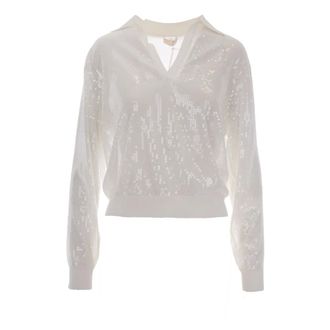 Liu Jo V-neck Knitwear, female, White, Size: XS Maglia chiusa M/L