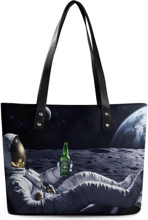 Generic Astronaut Drinking Beer on Moon Tote Bags for Women Cute Shoulder Purses Handbags
