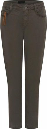 C.Ro Donkergroene broek met uniek detail - Dames - Slim Fit Broeken - Groen - S - Broeken