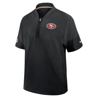 Nike San Francisco 49ers Sideline Coach Nike Mens NFL 1/2-Zip Short-Sleeve Hooded Jacket in Black | 03BO0HY99B-2J5
