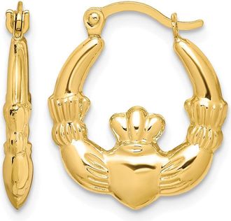 Diamond2Deal 10K Yellow Gold Claddagh Hollow Fancy Hoop Earrings