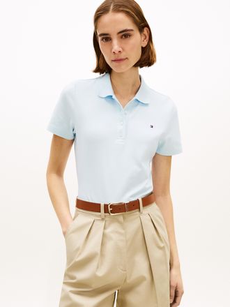 Tommy Hilfiger Poloshirt TOMMY HILFIGER 1985 Slim Fit Pique Premium, Damen, Gr. S (36/38), keepsake blau, Piqu&eacute;, Obermaterial: 96% Baumwolle, 4% Elasthan, unifarben,