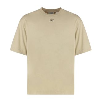 Off-white T-Shirts, male, Beige, Size: M Round Neck T-shirt