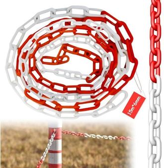 OEM Cadena De Barrera De Pl&aacute;stico - 15 M X 6 Mm - Roja Y Blanca - Cadena De Advertencia De Pl&aacute;stico - Cadena De Eslabones De Pl&aacute;stico Para Advertencias De