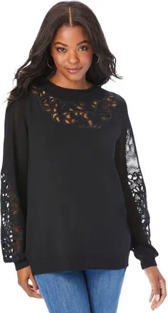 Roaman's Plus Size Pullover Sweater With Cutout Detail in Black at Nordstrom, Size 24