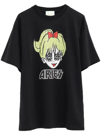 Aries logo-print cotton t-shirt - Black