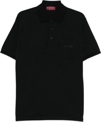 Gucci Tops, Heren, Zwart, M, Katoen, Piqu&eacute; polo shirt van katoen met borduursel