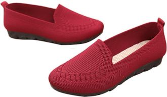 Generic Womens Orthopedic Knitted Comfortable Loafers - Anti Slip Walking Shoes, Fashionable Retro Lightweight and Slip Resistant Walking Red