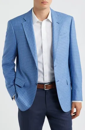 Emporio Armani Light Blue Shadow Check Virgin Wool Sport Coat in Medium Blue at Nordstrom, Size 54